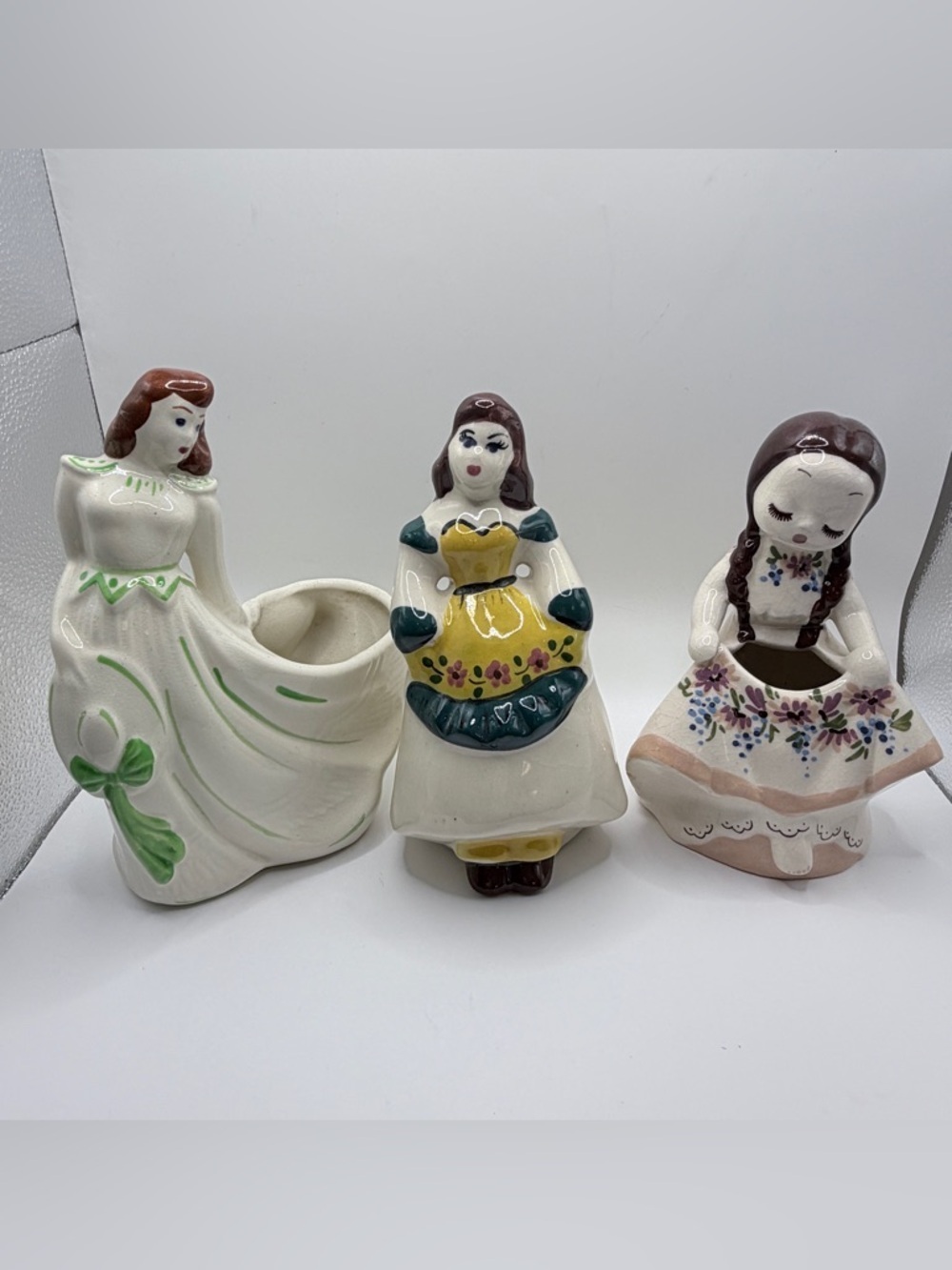 Vintage DeLee Art figural lady planters from the 1940s